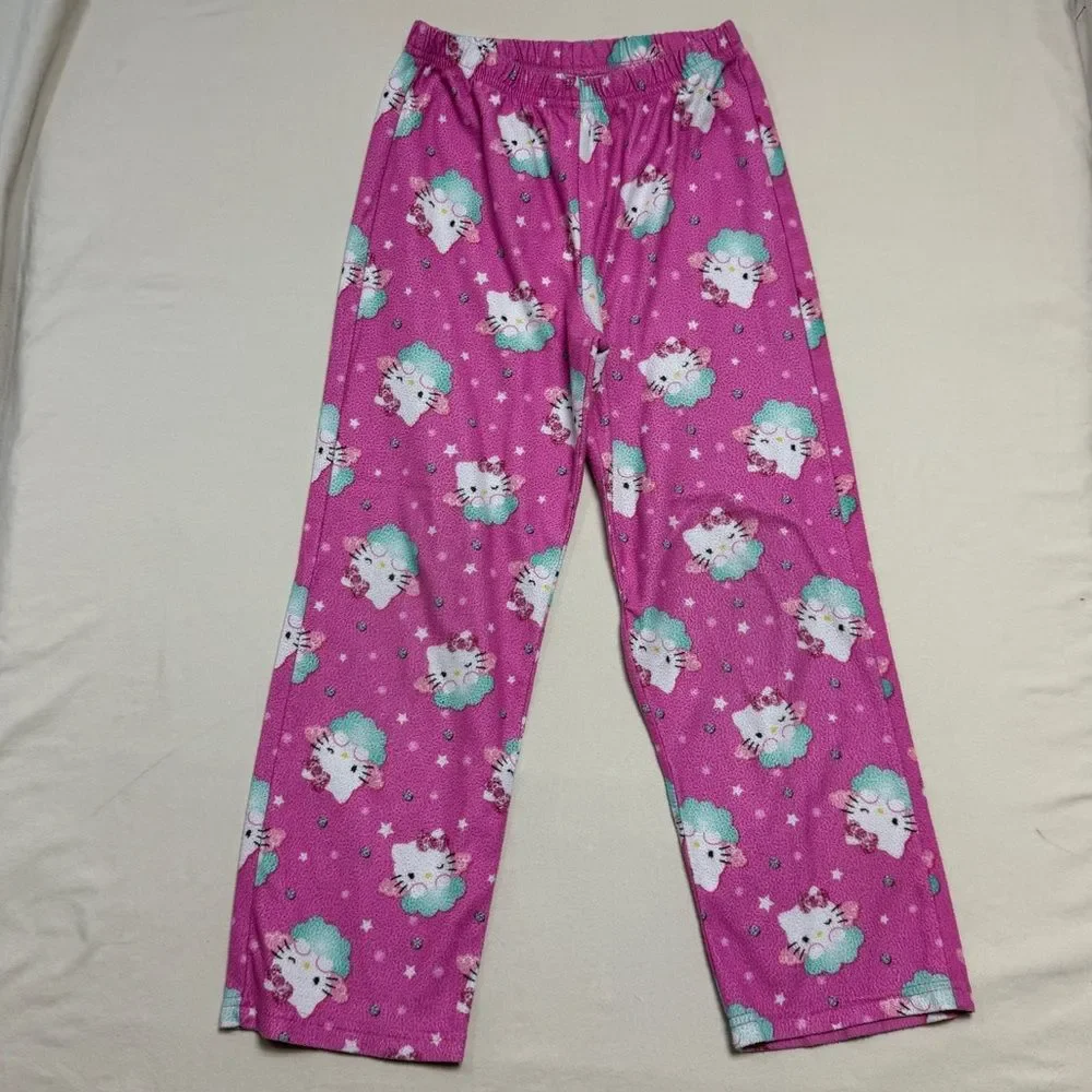 Hello Kitty Pajama Pants Bottoms Girl’s 7/8 Pink Soft Cozy Cat Pattern Fleece PJ